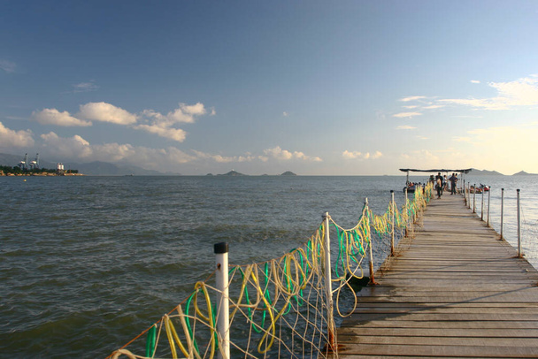 the Pontoon jetty across the water at Lung Kwu Tan - Fotoğraf, Görsel