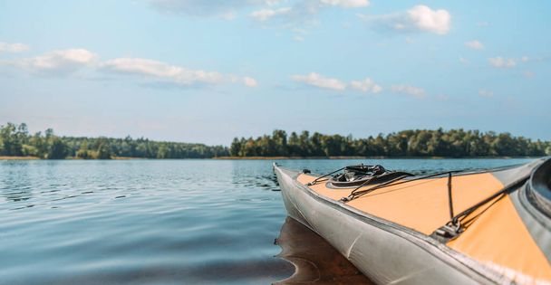 Nature landscape with kayak on water without people. - Valokuva, kuva