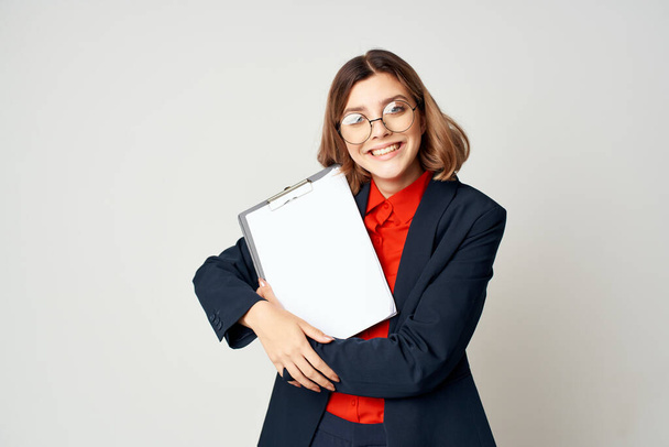 Business woman in suit documents work professional office - Zdjęcie, obraz
