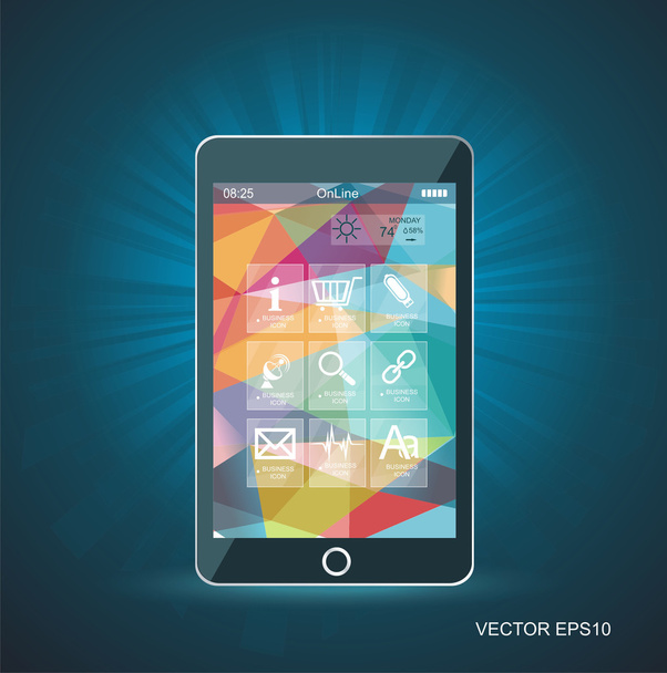 Perfect gedetailleerde moderne smartphone met geometrische achtergrond - Vector, afbeelding