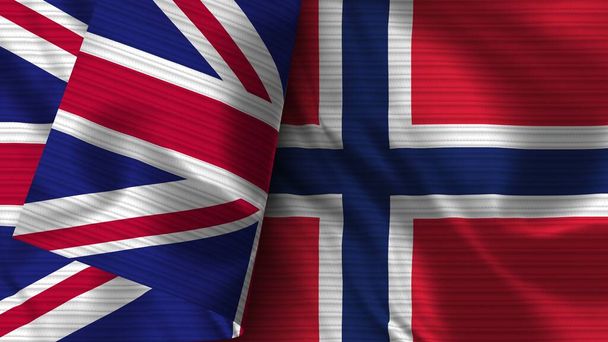 Norway and United Kingdom Realistic Flag  Fabric Texture 3D Illustration - Photo, Image