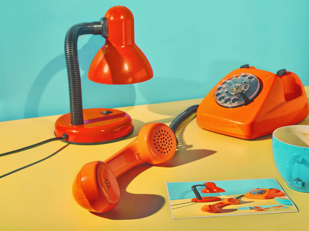 telephone handset, vintage equipment, retro background. - Foto, Bild