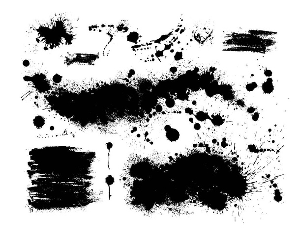 Conjunto de manchas. Manchas de pintura fondo mancha negra. Elemento de diseño grunge. Pinceladas. Ilustración vectorial - Vector, Imagen