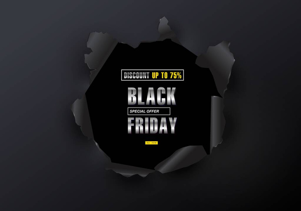 Black Friday sale background. Hole in black metal. Big Sale, black friday, creative template. - Vector, Image