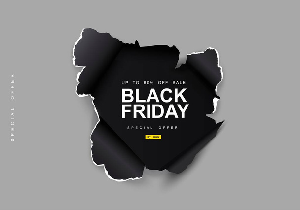 Black Friday sale background. Hole in gray paper. Big Sale, black friday, creative template. - Vector, Image