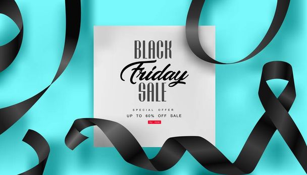 Černý pátek, Velký prodej, černá stuha, kreativní šablona - Vektor, obrázek