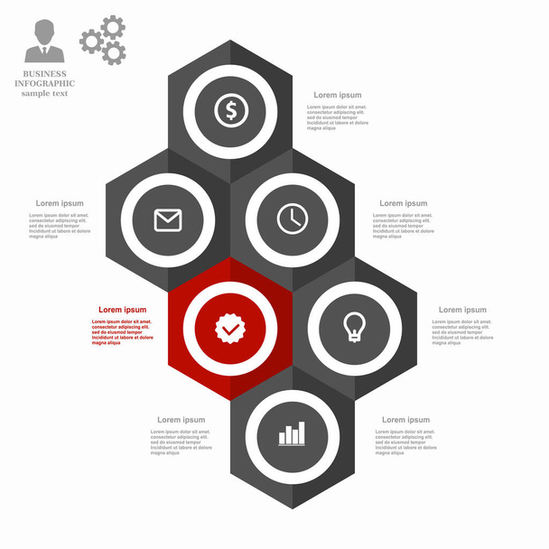 Business infographic hexagon in flat design. Layout for your options or steps - Vetor, Imagem