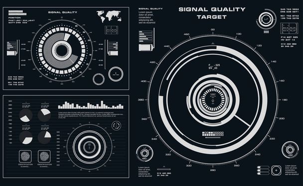 Futuristic black and white HUD, virtual touch user interface virtual reality technology screen - Vector, Image