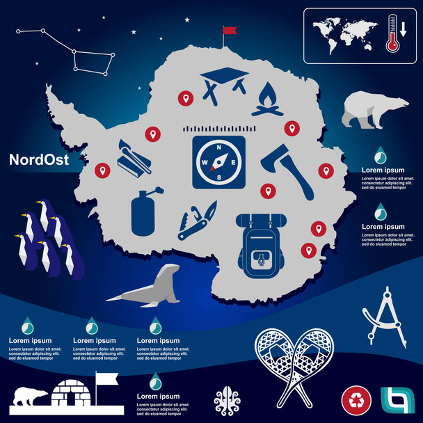 Illustration, vecteur Antarctique, plan, éléments de randonnée - Vecteur, image