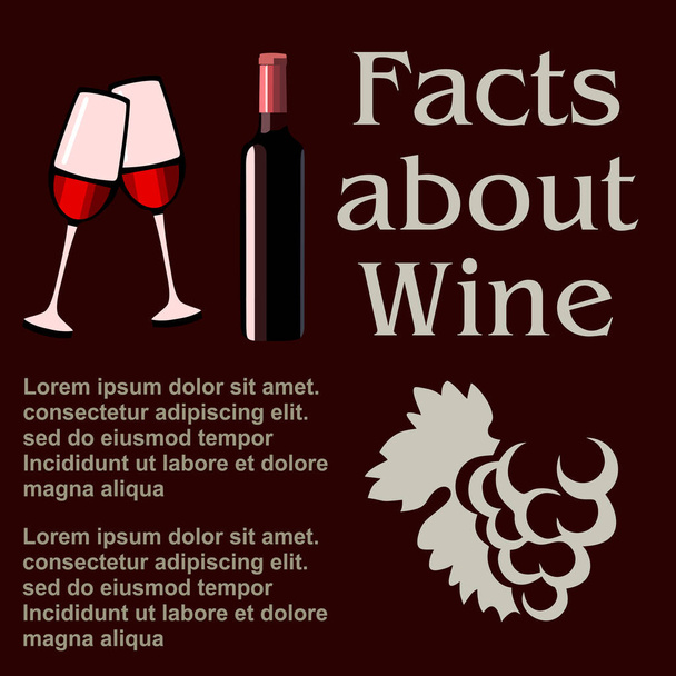 Plakát tények bor, lapos design, vektor, sablon - Vektor, kép