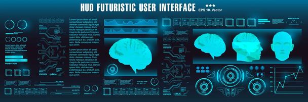 Futuristisch ontwerp van een kunstmatige intelligentie hersenen met futuristische hud - Vector, afbeelding