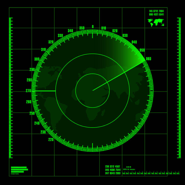 Grüner Radarschirm auf schwarzem Hintergrund - Vektor, Bild