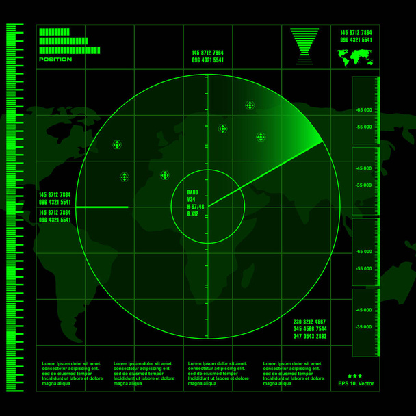 Zöld radar képernyő fekete háttér - Vektor, kép