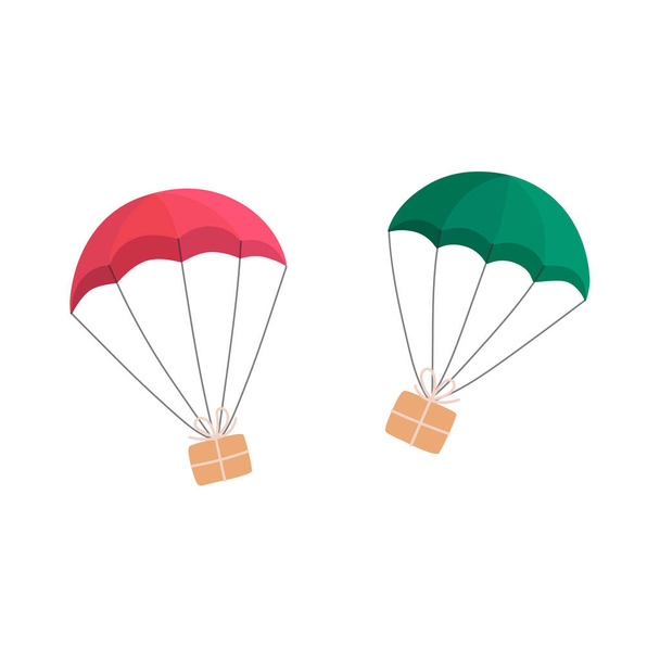 Gift boxes flying with parachutes. Vector illustration - Vector, Image