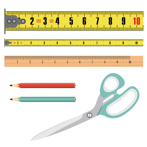 Cinta de medir la longitud en centímetros, la construcción de la ruleta, dispositivo de medición - Vector, Imagen