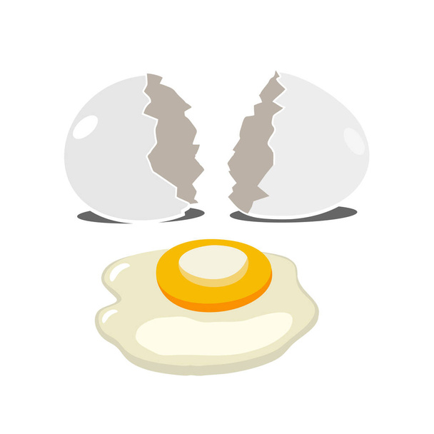 Реалистичное разбитое яйцо на белом фоне в плоском дизайне - Вектор,изображение