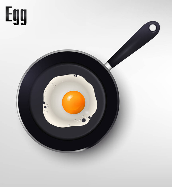 Realistic illustration vector fried egg on frying pan, fried eggs, eps vector - Vector, Image