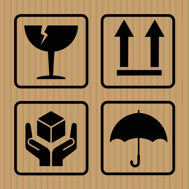 Símbolo de advertencia caja de cartón, vector, diseño plano, elementos - Vector, Imagen
