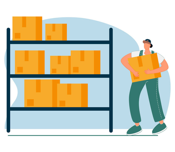 Inventory management with goods demand and stock supply planning tiny persons concept. Distribution and shipping production resources from storage and warehouse to retail store vector illustration. - Vector, Image