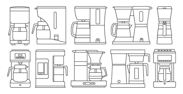 Coffee maker outline set icon. Isolated outline set icon machine for cafe. Vector illustration coffee maker on white background . - Vettoriali, immagini