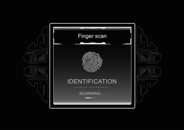 Fingerabdruck-Scanner im futuristischen Stil mit futuristischem Hud-Interface-Fingerabdruckscanner - Vektor, Bild