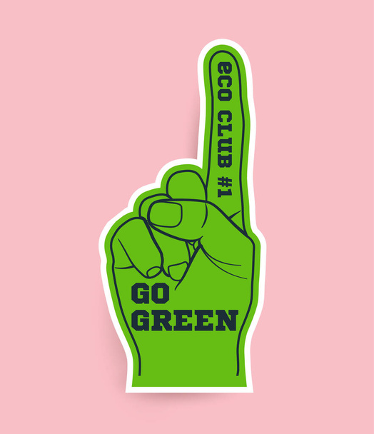 緑の楽しい手袋とタイポグラフィの組成物と緑のコンセプトに移動します。ステッカーやポスターやTシャツやチラシのデザインのためのエコ活動の概念。ベクターイラスト - ベクター画像