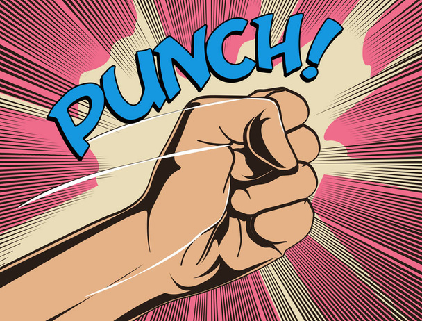 Комиксы кулак бой пунш винтажный стиль векторной иллюстрации - Вектор,изображение