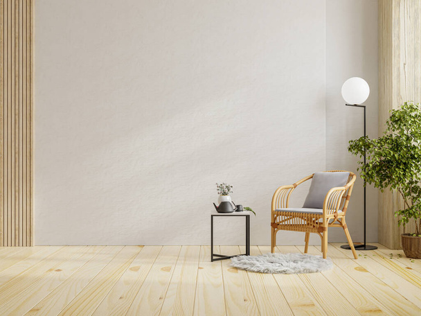 Moderner Innenraum mit schönen Möbeln mit Sessel auf leerem weißen Wandhintergrund, 3D-Rendering - Foto, Bild