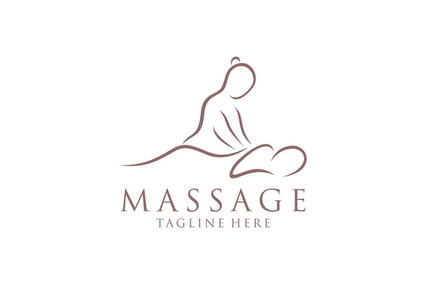 Логотип массажа тела, икона спа-центра для тела, массажный кабинет, спа-салон, релаксация, эфирное масло, белый фон, вектор - Вектор,изображение