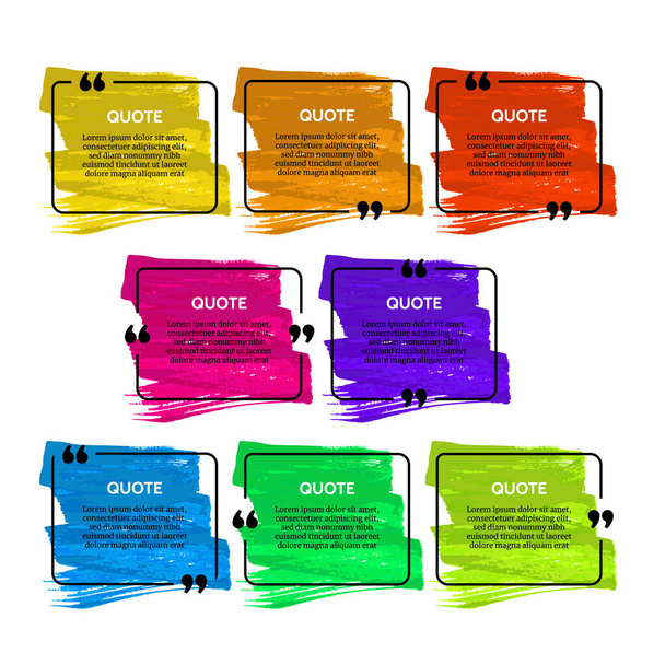 Set of eight black rounded rectangular quote box frames on colorful smears isolated on white background. Vector illustratio - Vector, Image