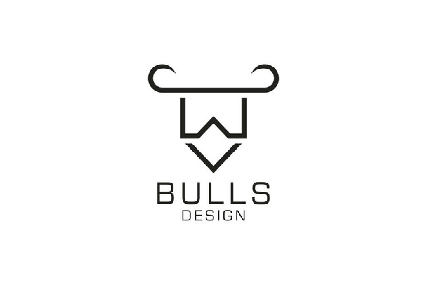 Логотип буквы W, логотип быка, логотип главного быка, шаблон логотипа - Вектор,изображение