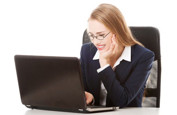 Woman  looking at screen laptop. - Fotó, kép