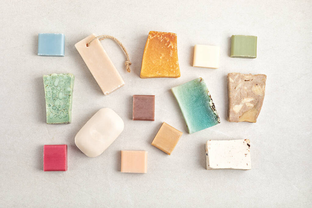 Handmade natural bar soaps. Ethical, sustainable zero waste lifestyle - Fotoğraf, Görsel