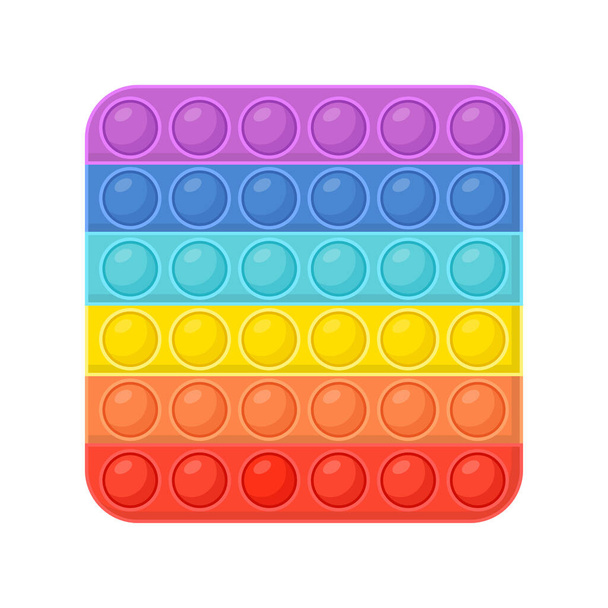 Pop it - antistress speelgoed. Hand speelgoed van vierkante vormen in regenboog kleur met rubber push bubbels. Maak het fidgets. Vectorillustratie. - Vector, afbeelding
