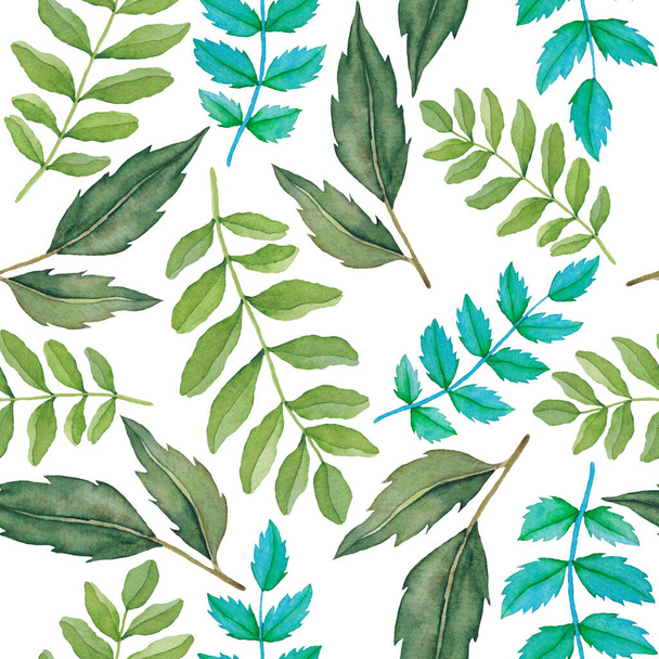Watercolor seamless pattern with vintage leaves. Beautiful botanical print with colorful foliage for decorative design. Bright spring or summer background. Vintage wedding decor. Textile design. - Фото, изображение
