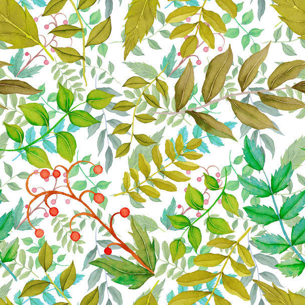 Watercolor seamless pattern with vintage leaves. Beautiful botanical print with colorful foliage for decorative design. Bright spring or summer background. Vintage wedding decor. Textile design. - Фото, зображення