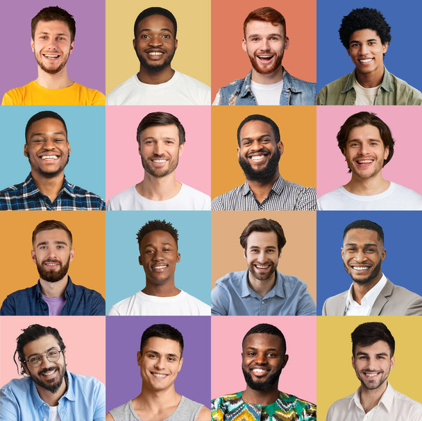 Divers visages masculins heureux avec différentes coiffures, ensemble de photos - Photo, image