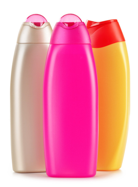 Plastikflaschen mit Körperpflege- und Schönheitsprodukten - Foto, Bild