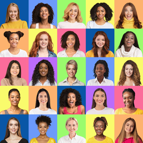 Femmes heureuses différents âges et nationalités, ensemble de photos - Photo, image