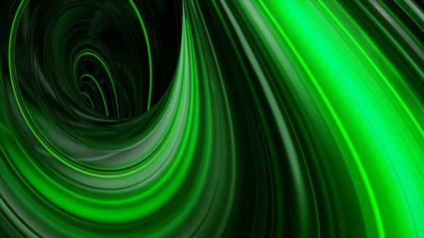 3D bunte gebogene abstrakte Tunnel aus grünen und weißen Neonlichtern. Animation. Wirbelhintergrund im Weltall, Konzept der Singularität. - Foto, Bild