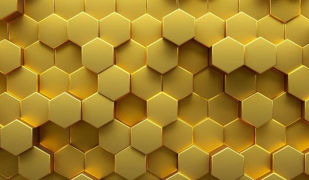 Goldene abstrakte moderne Bienenwaben 3D-Renderer - Foto, Bild
