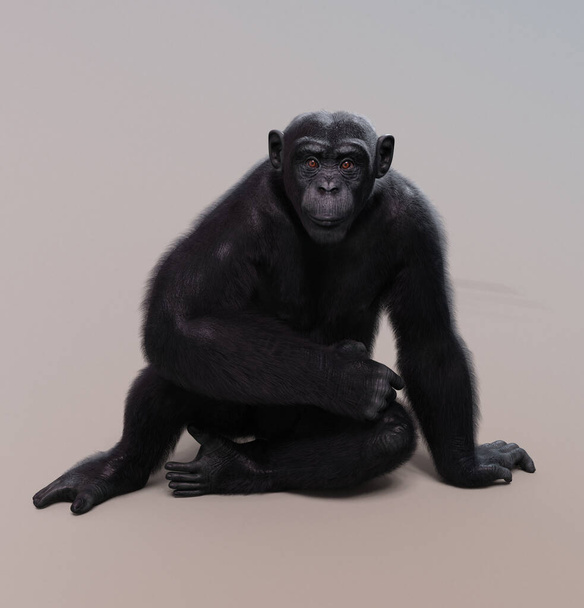 Ausdrucksstarkes Schimpansenporträt. 3D-Illustration - Foto, Bild