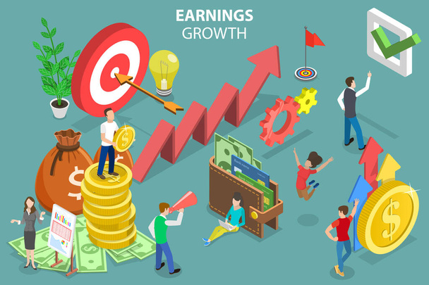 3D Isometric Flat Vector Conceptual Illustration of Earnings Growth - Vector, Image