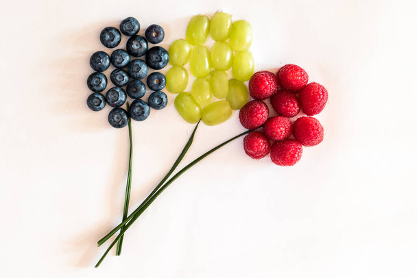 balloon made from raspberry, grapes and blueberries, vitamins for children - Photo, Image