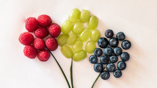 globo hecho de frambuesa, uvas y arándanos, vitaminas para niños - Foto, imagen