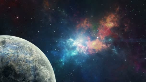 πλανήτη και γυαλιστερές κουκίδες που κινούνται στο διάστημα, 3d animation - Πλάνα, βίντεο