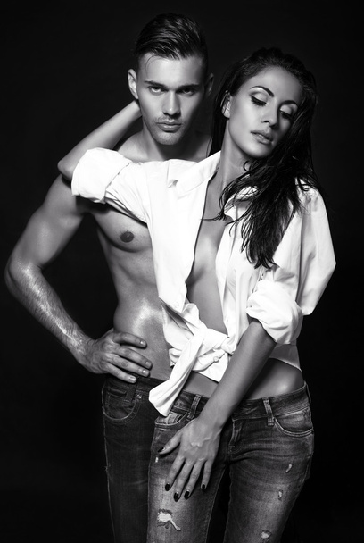 black and white photo of sexy couple - Foto, Imagen