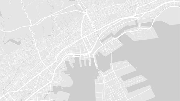 Witte en lichtgrijze Kobe City area vector achtergrond kaart, straten en water cartografie illustratie. Breedbeeldverhouding, digitale plattegrond. - Vector, afbeelding