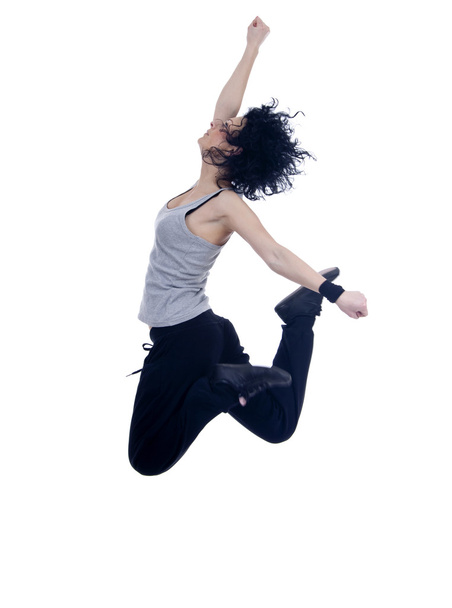 junge moderne Tänzerin springt auf weißem Hintergrund - Foto, Bild