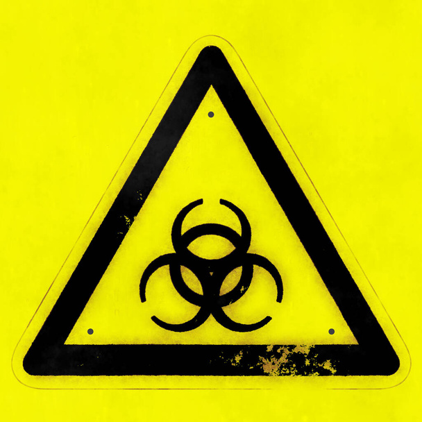 An illustration of biohazard warning triangle sign isolated on yellow background - Foto, Bild